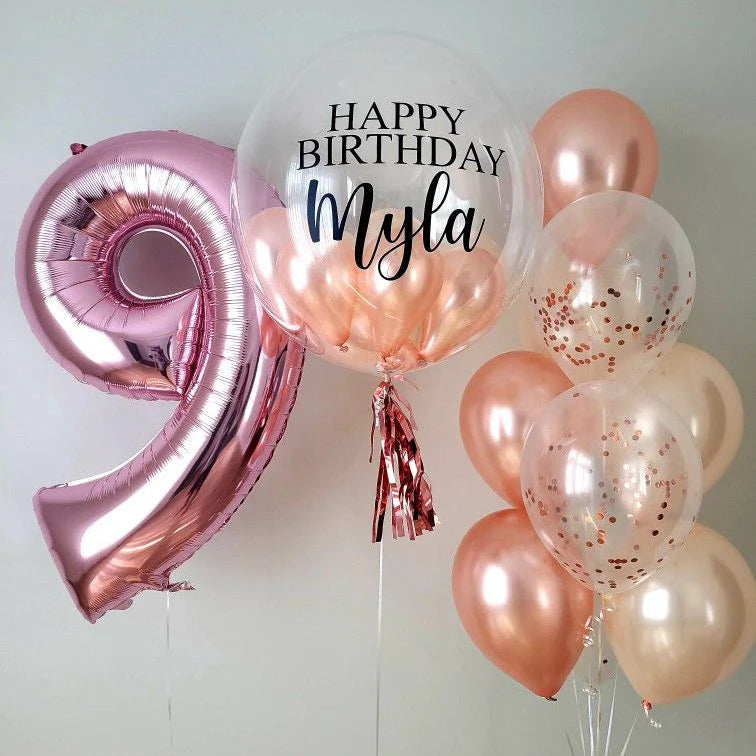 Personalised Rose Gold Bubble Balloon Bouquet
