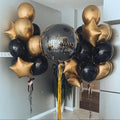 Black & Gold Personalised Orbz Birthday Balloon Bouquet Trio