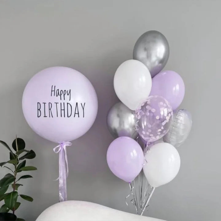 Lilac & Silver "Happy Birthday" Orbz & Balloon Bouquet Set