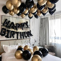 Black & Gold "Happy Birthday" Hotel Room Balloon Setup