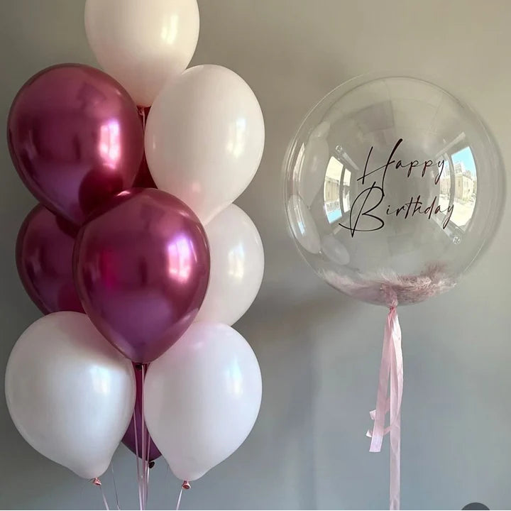 Happy Birthday Bubble Balloon Bouquet – Berry & White