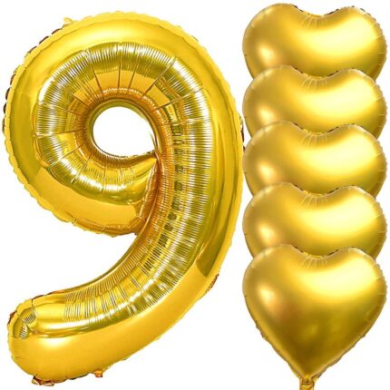 Number 9 Foil Balloons-Gold