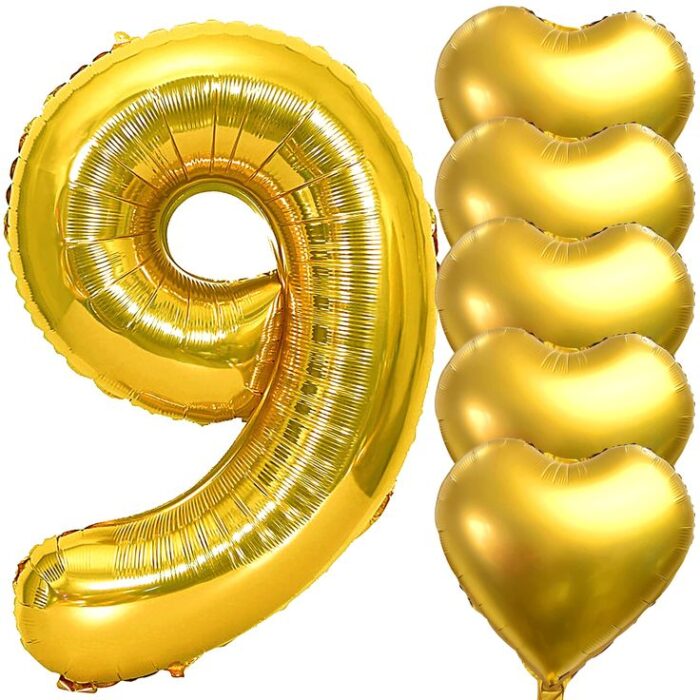 Number 9 Foil Balloons-Gold