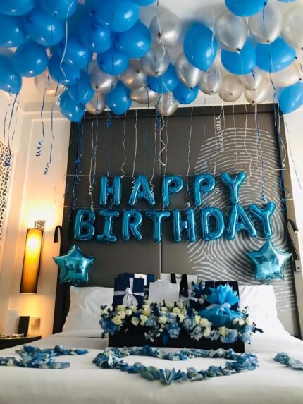 Birthday Bedroom Balloons Set Up
