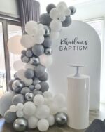 Garland White & Silver Balloons Setup backdrop