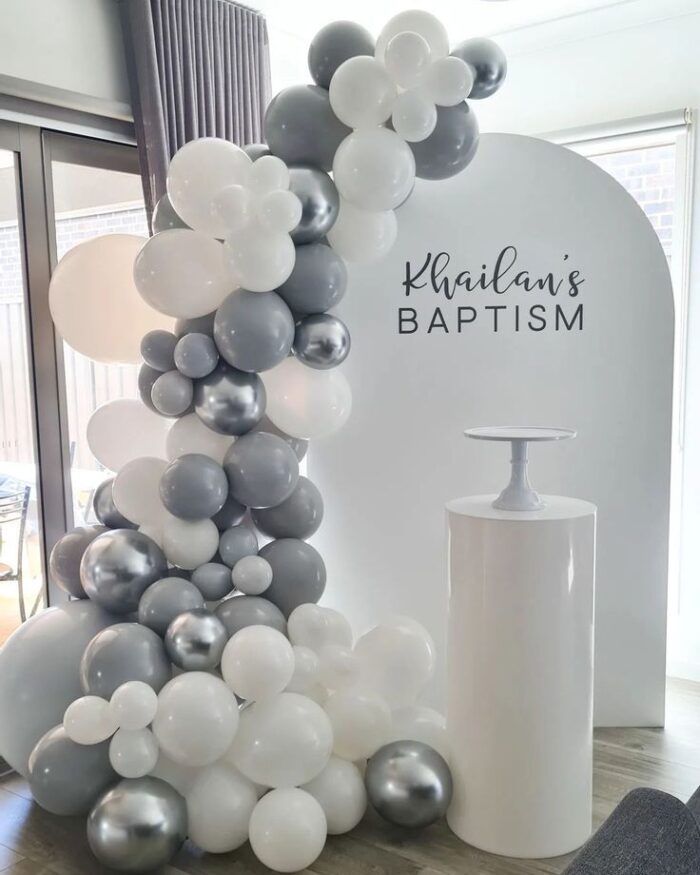Garland White & Silver Balloons Setup backdrop